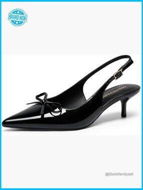 Chic Slingback Kitten Heels Pointed Toe Bow Dress Shoes Comfortable Wedding